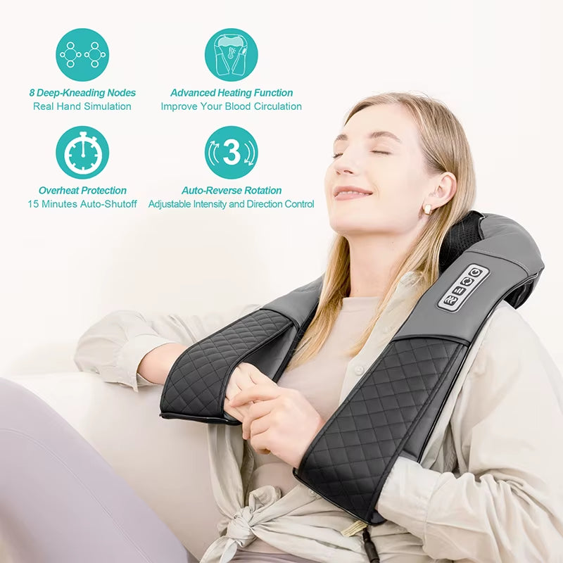 Electric Neck and Back Massager Neck and Shoulder Kneading Massage Pillow Neck Cervical Back Massage Shawl